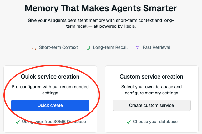 Agent Memory Quick Create